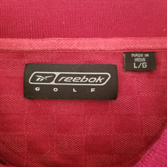 Reebok Golf Mens L Short Sleeve Polo Shirt Solid Maroon Checkered Pattern Logo - Picture 2 of 12